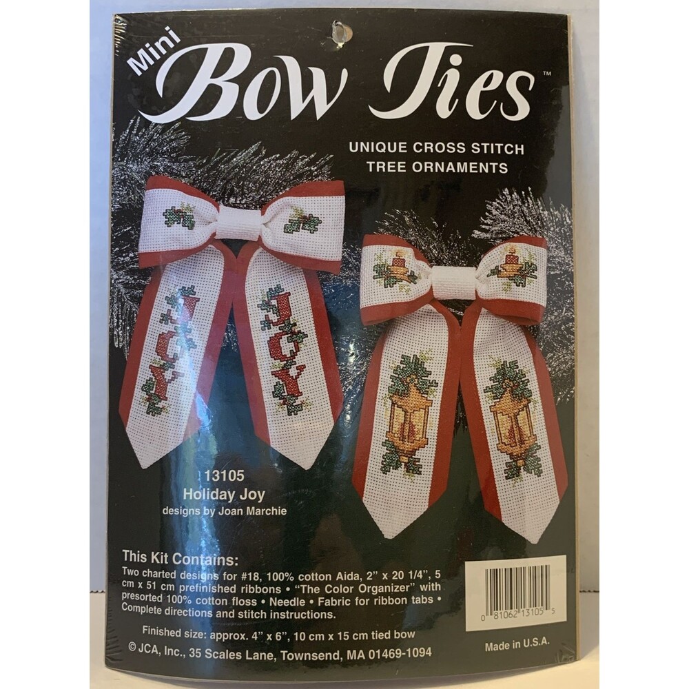 Holiday Joy Mini Bow Ties Cross Stitch Ornament Kit NIP 4x6 ea